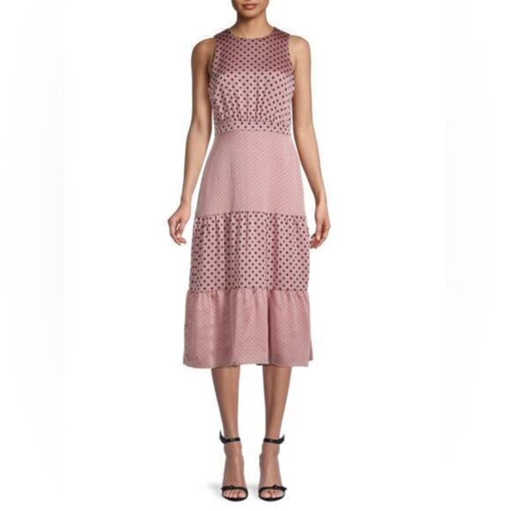 Ted Baker London Izziie‎ Dusky Pink Polka Dot Print Sleeveless Midi Dress NWT